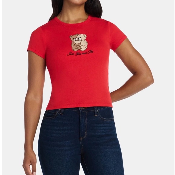 Social Edition Red Babydoll T-Shirt with Bear Graphic - Picture 2 of 8